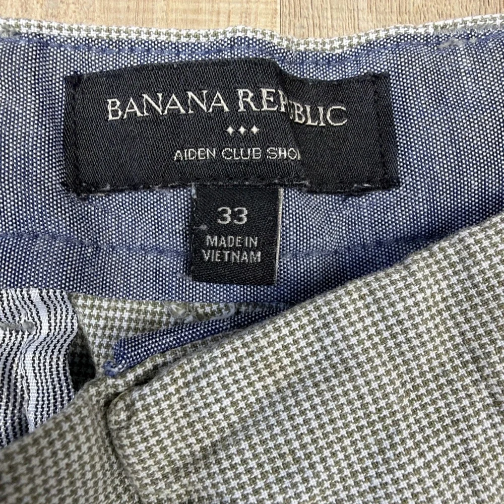 Banana Republic Aiden‎ Club Shorts Men's 33 Green Micro Check Stretch Chino
